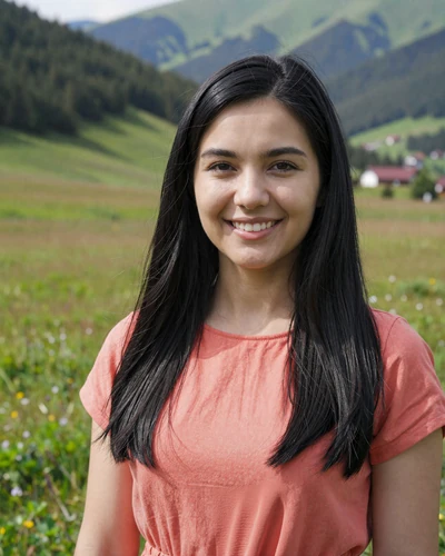 Maryna, 29-year-old Ukrainian woman from Ivano-Frankivsk with black hair in Carpathian foothills