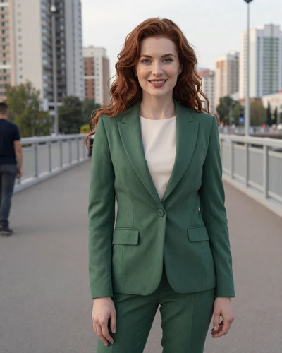Veronika, 28-year-old Russian woman from Yekaterinburg with dark red hair on a city bridge