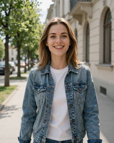 Eszter, 29-year-old Hungarian woman from Székesfehérvár with light brown hair laughing on a promenade