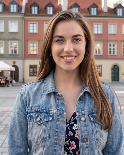 Maja, 26-year-old Polish woman from Poznań with chestnut hair at the Old Market Square